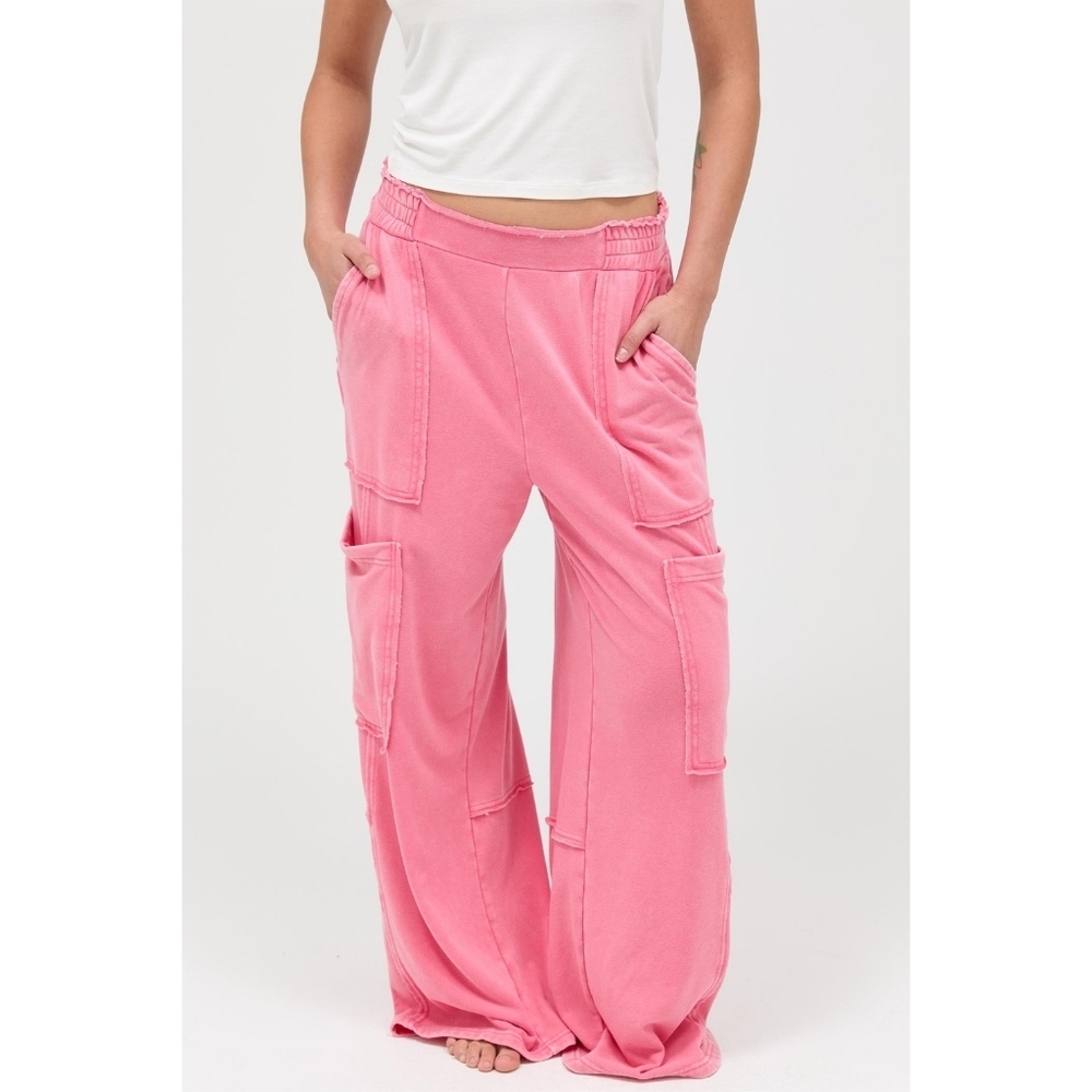 CloudDweller Pink Mineral Washed Cotton Wide Leg Cargo Sweatpants